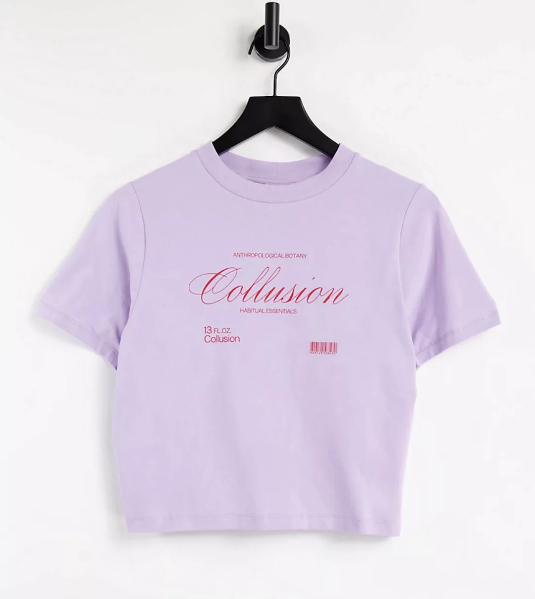 COLLUSION Plus – Figurbetontes T-Shirt mit Markenlogo in Flieder-Lila günstig online kaufen
