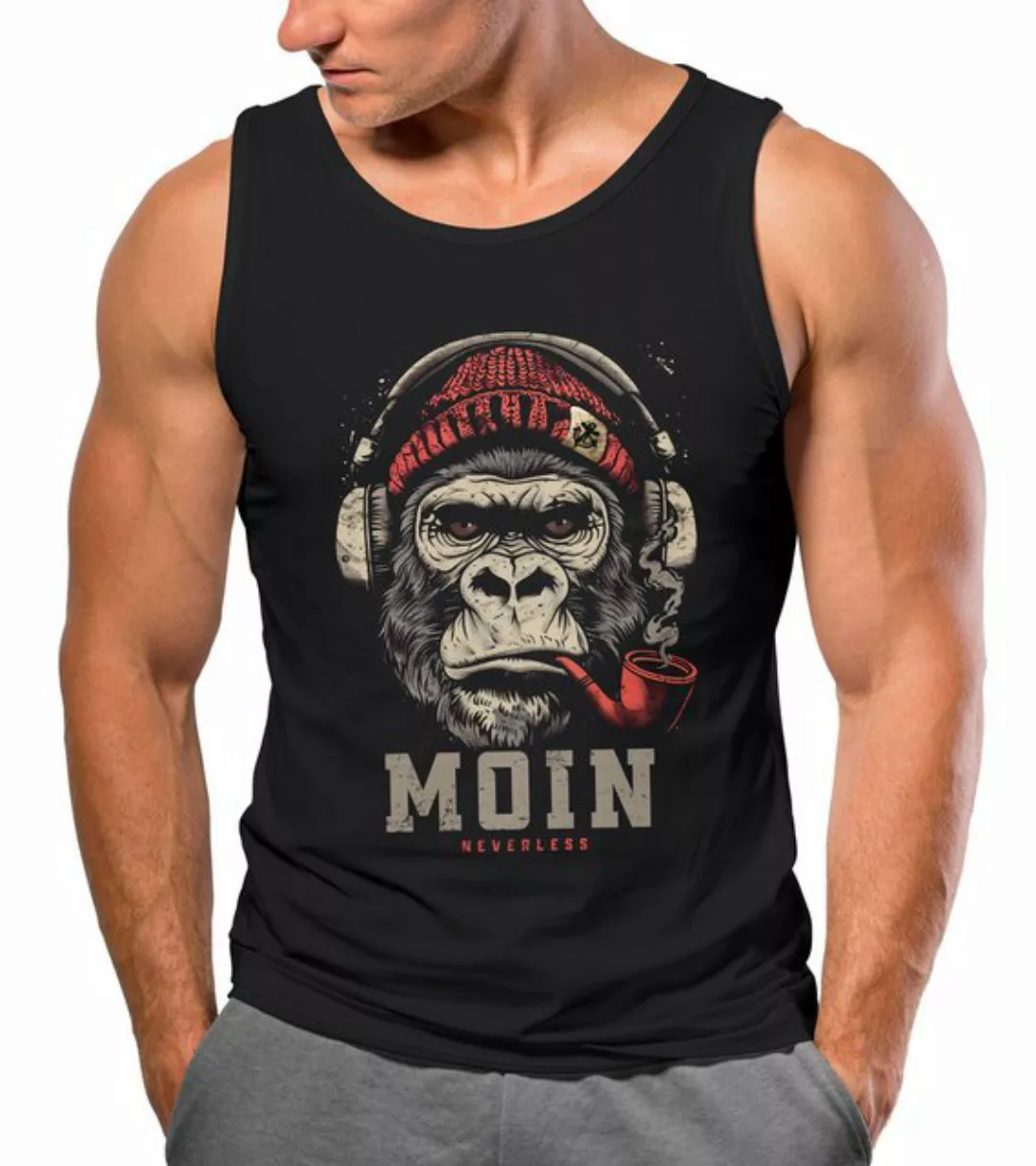Neverless Tanktop Herren Tank-Top Shirt Moin Schriftzug Gorilla Musik Aufdr günstig online kaufen
