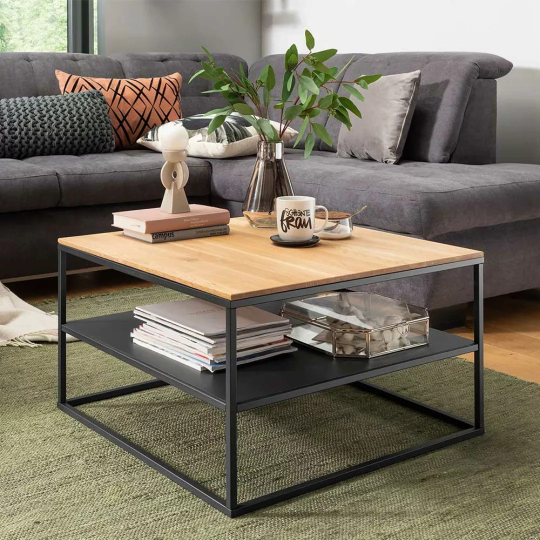 Sofa Tisch rechteckig aus Eiche Massivholz Bügelgestell günstig online kaufen