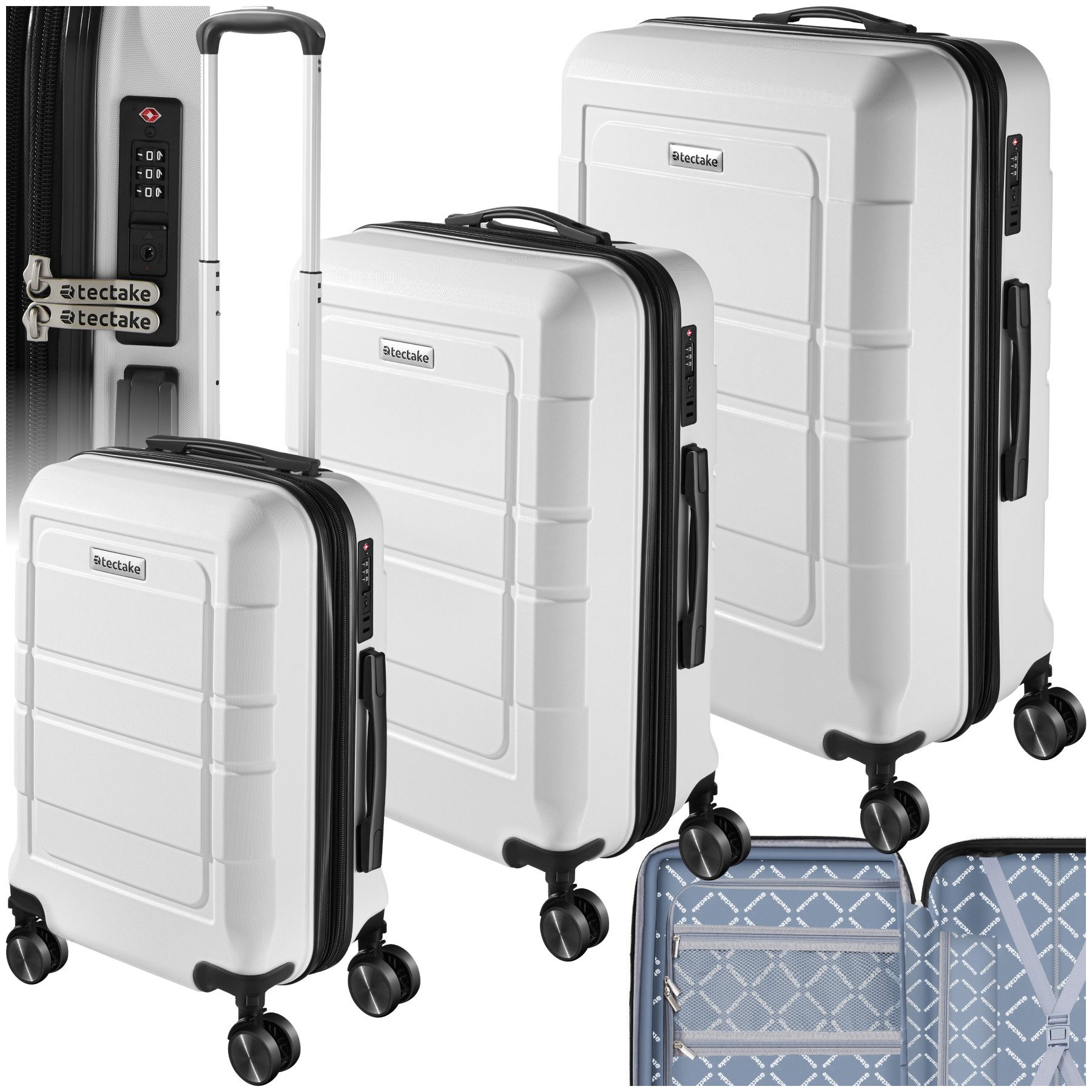 tectake Trolley Reisekofferset, 4 Rollen, 3-teilig günstig online kaufen
