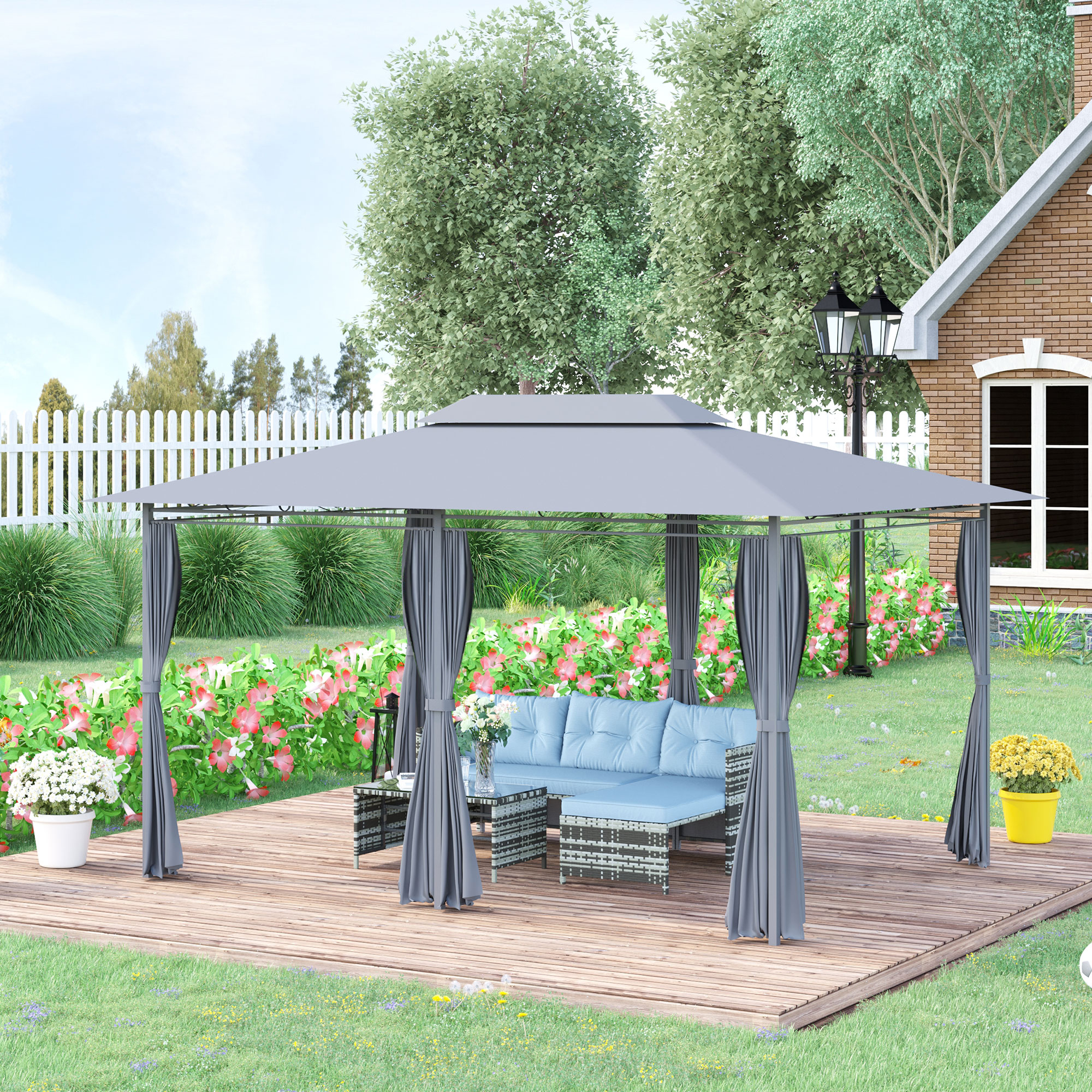 Outsunny Gartenpavillon Pavillon im Kolonialstil mit Doppeldach und abnehmb günstig online kaufen