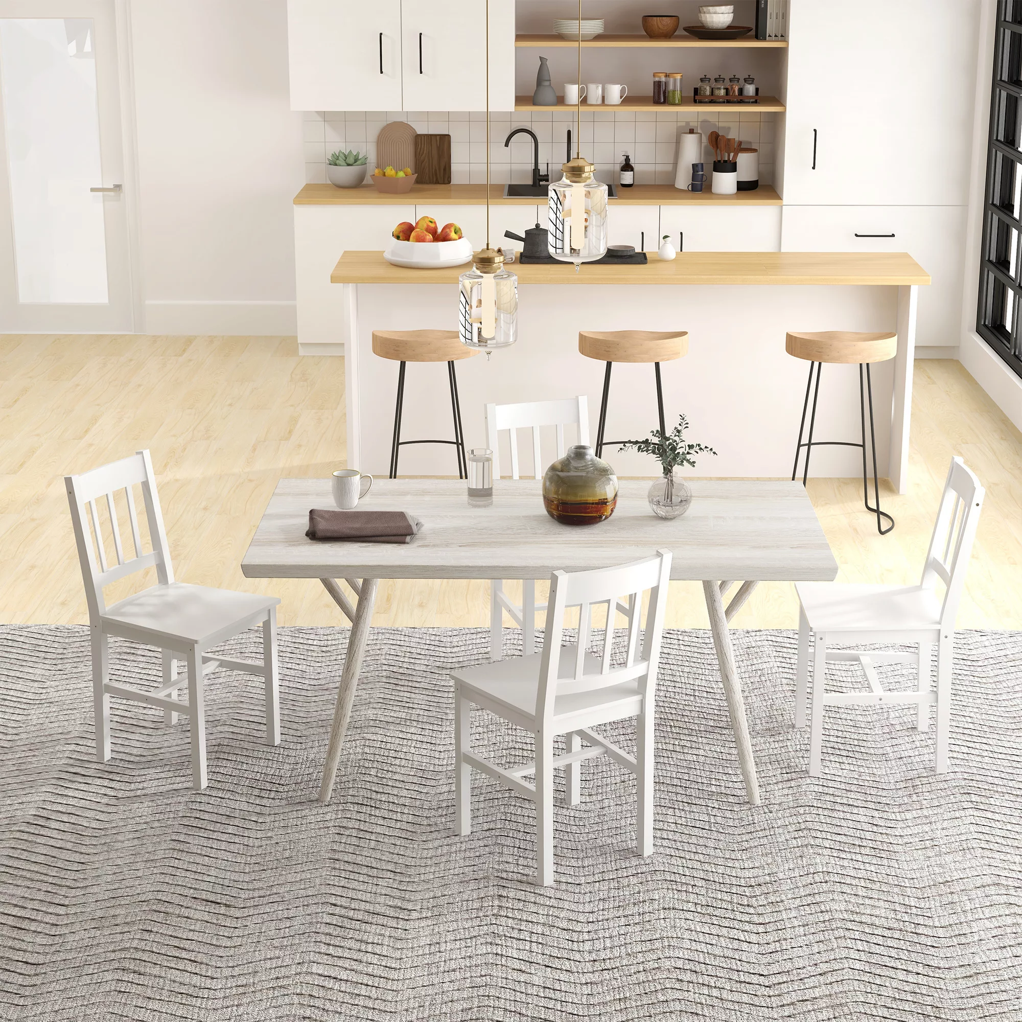 HOMCOM Esszimmerstuhl 4er Set  Moderne Küchenstühle mit Rückenlehne, Kiefer günstig online kaufen
