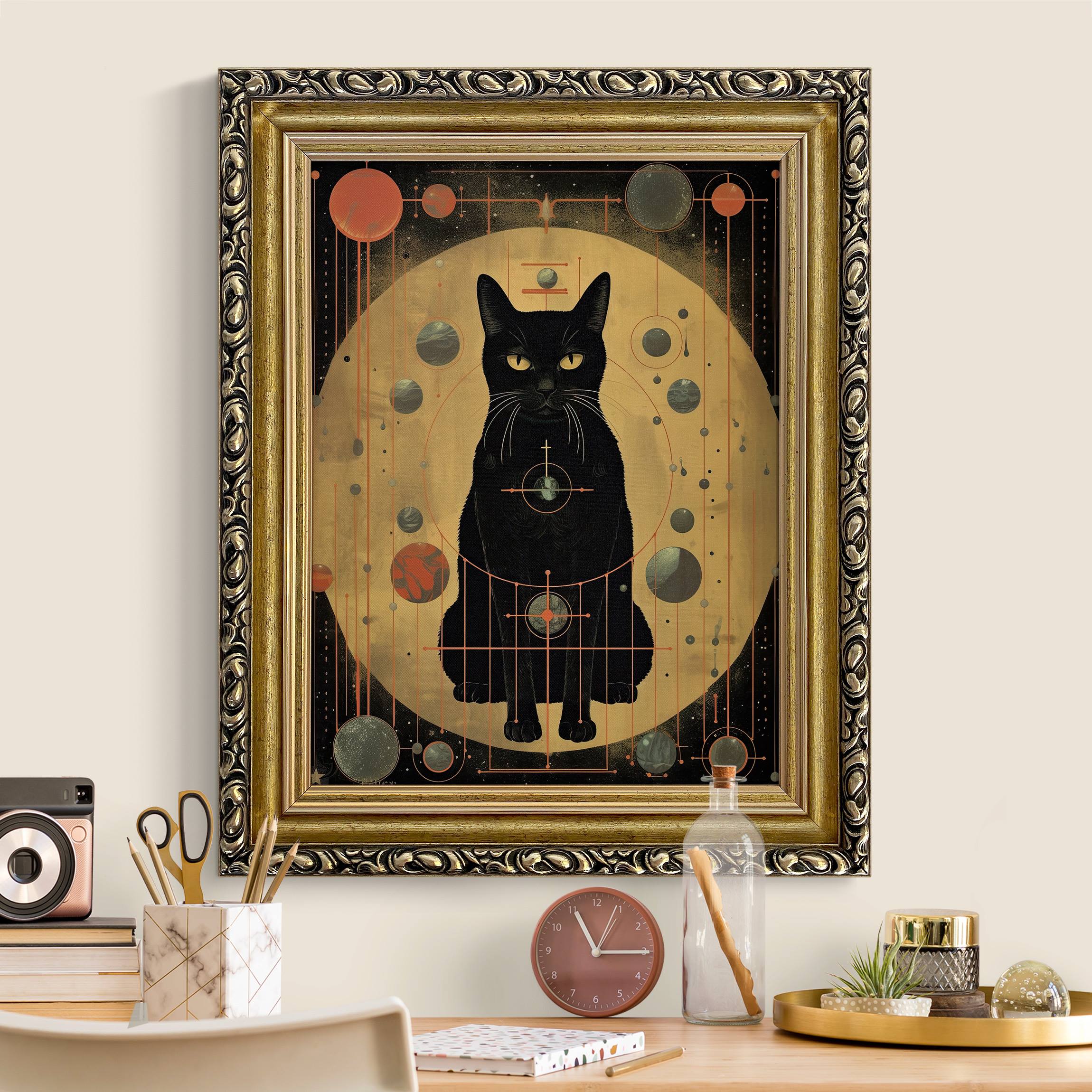 Gerahmtes Leinwandbild Schwarze Katze Universum Collage günstig online kaufen