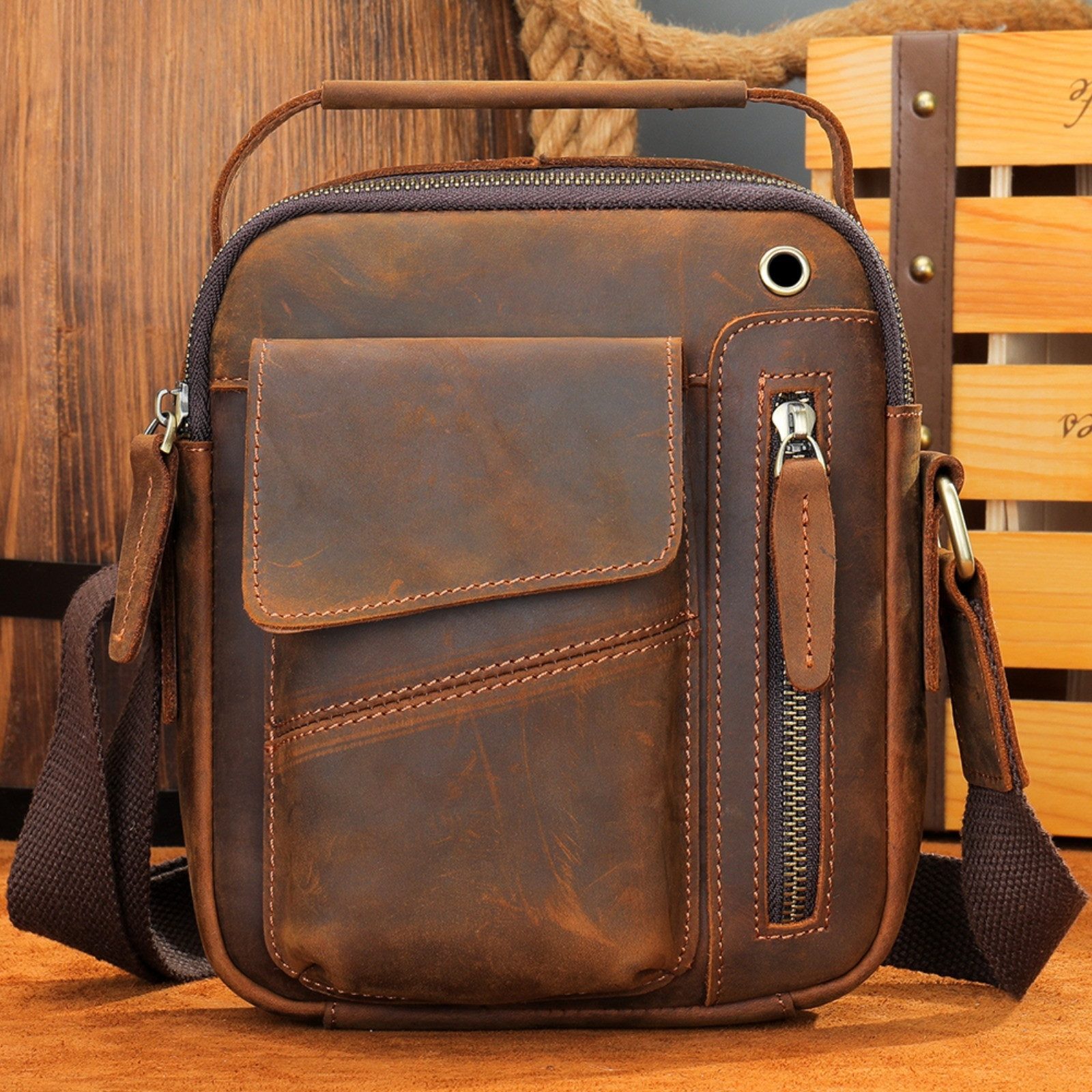 YUBRO-STUDIO Schultertasche Herren Leder Umhängetasche Echtleder günstig online kaufen