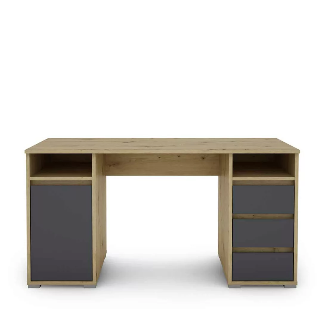 Moderner Schreibtisch in Wildeichefarben und Anthrazit 138 cm breit günstig online kaufen