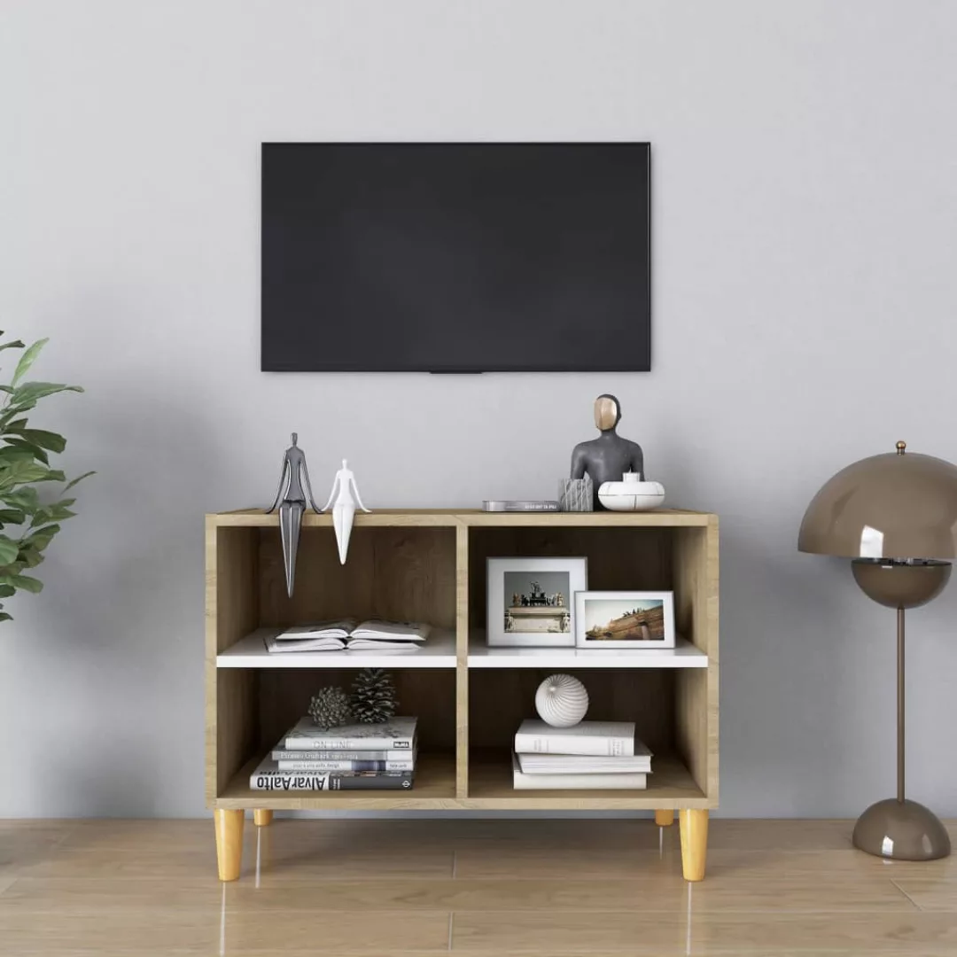 Tv-schrank Mit Massivholz-beinen Weiß Sonoma-eiche 69,5x30x50cm günstig online kaufen
