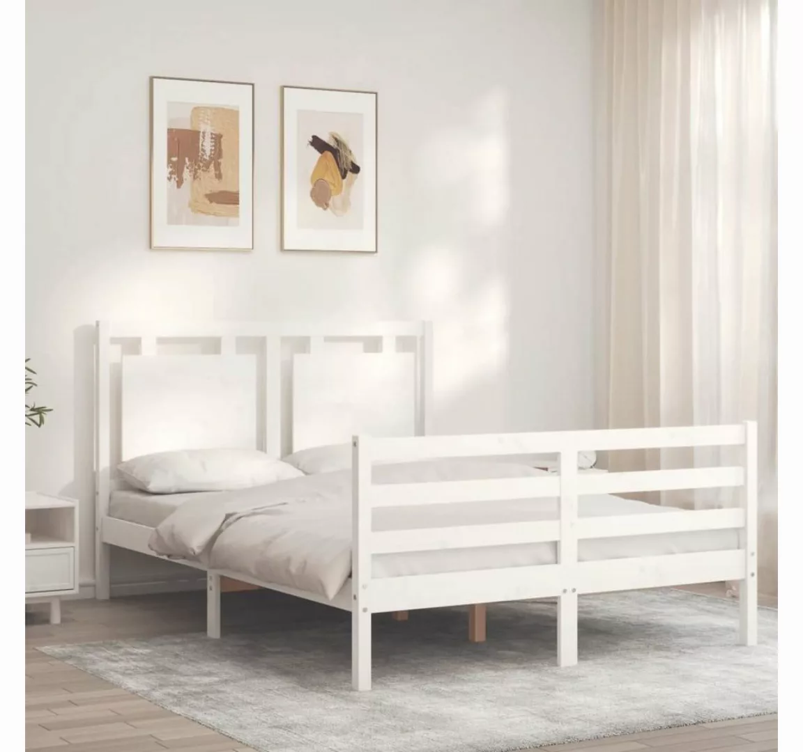 vidaXL Bett Massivholzbett mit Kopfteil Weiß 120x200 cm günstig online kaufen