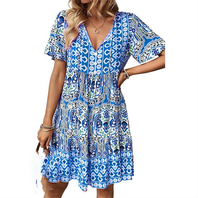 AFAZ New Trading UG Sommerkleid Sommerliches bedrucktes Damenkleid mit V-Au günstig online kaufen