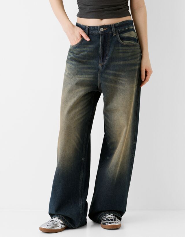 Bershka Super-Baggy-Jeans Damen 32 Blau günstig online kaufen