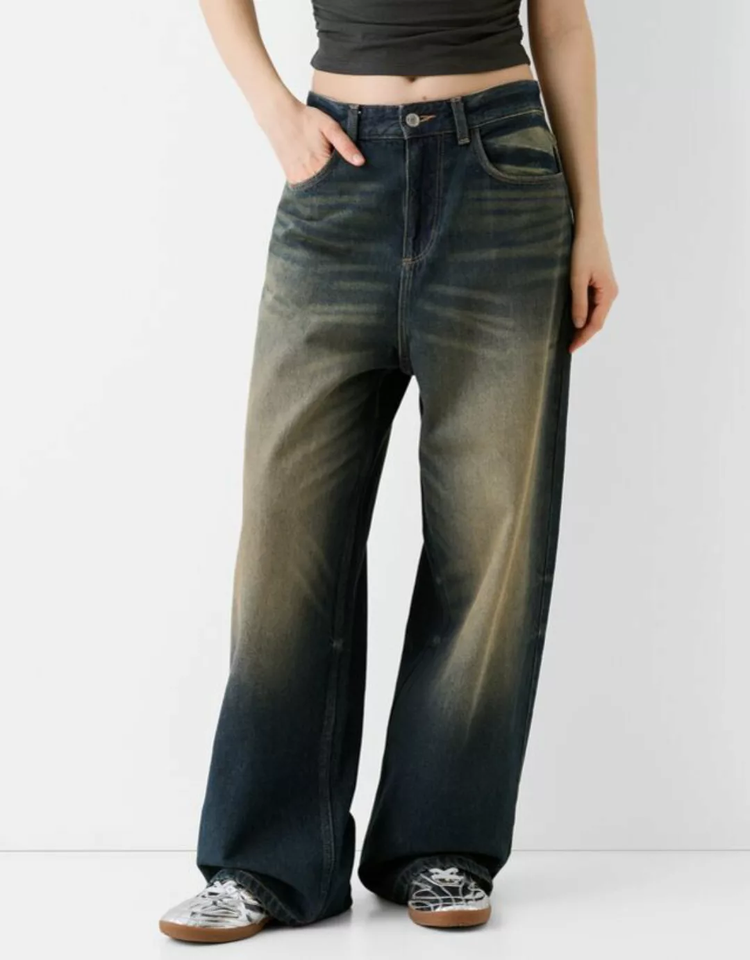 Bershka Super-Baggy-Jeans Damen 44 Blau günstig online kaufen