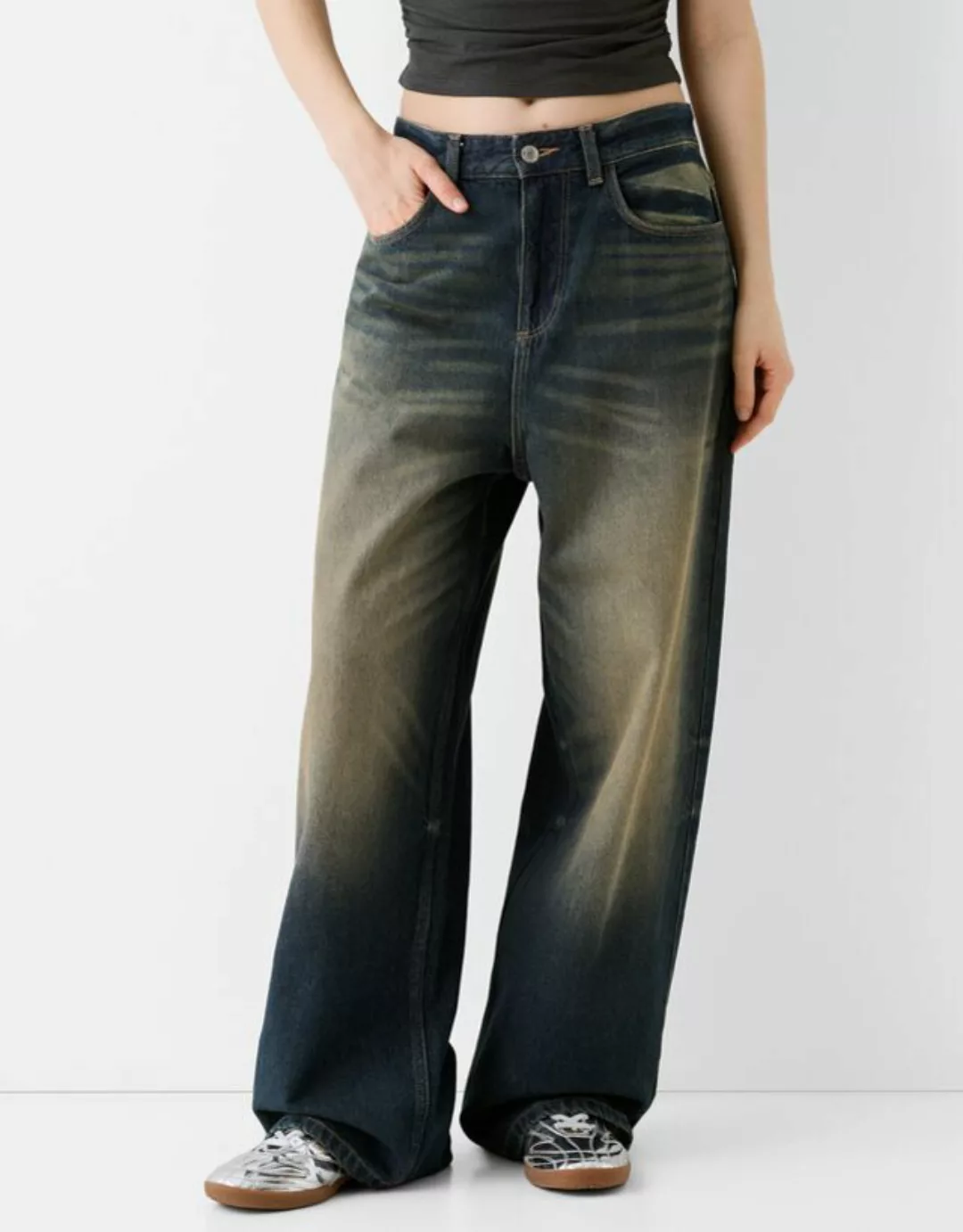 Bershka Super-Baggy-Jeans Damen 32 Blau günstig online kaufen