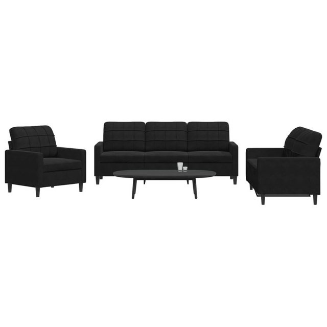 vidaXL Sofa 3-tlg. Sofagarnitur mit Kissen Schwarz Samt günstig online kaufen