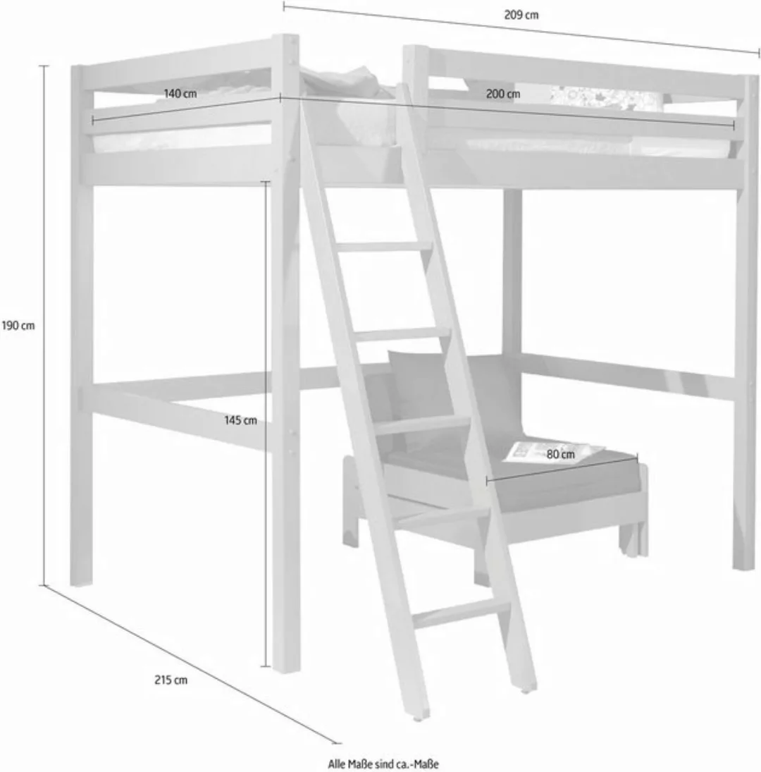 Vipack Hochbett "Pino", (Made in Europe), mit Sessel günstig online kaufen