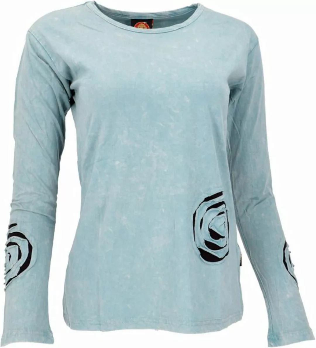 Guru-Shop Longsleeve Langarmshirt Spirale - jeansblau alternative Bekleidun günstig online kaufen