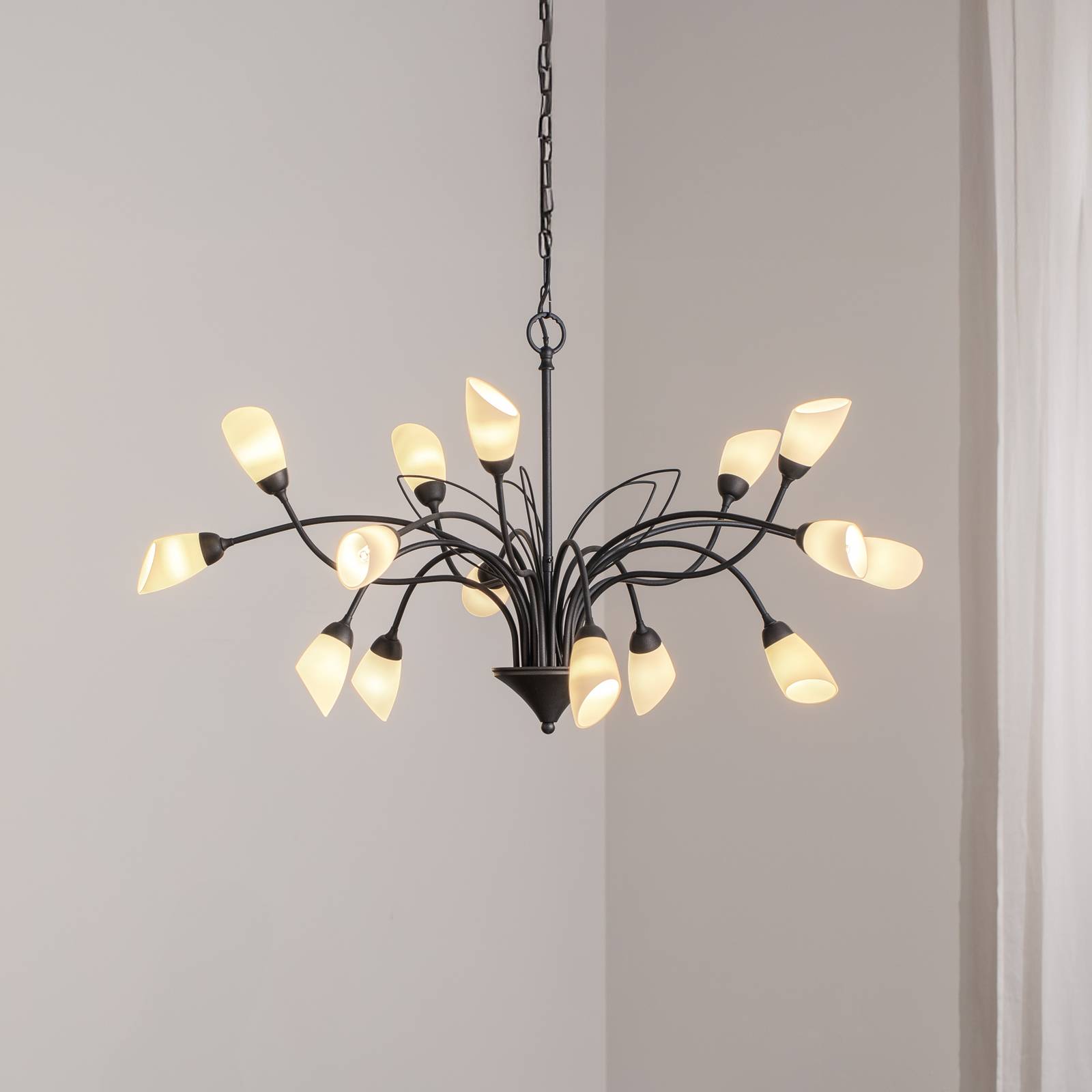 Pendelleuchte Gloriosa, Glas, schwarz, 15-flammig günstig online kaufen