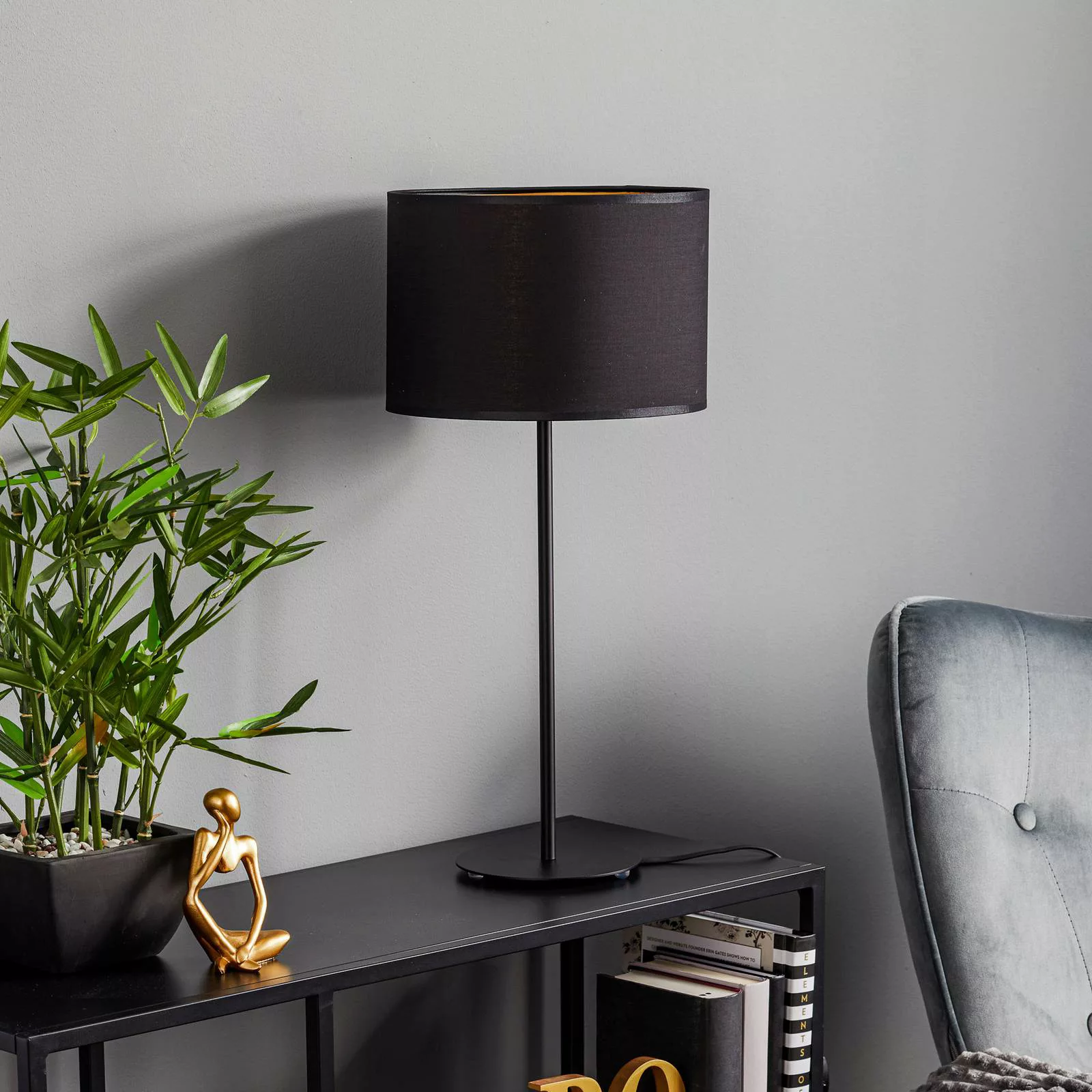 Tischleuchte Soho, zylindrisch 56cm schwarz/gold günstig online kaufen