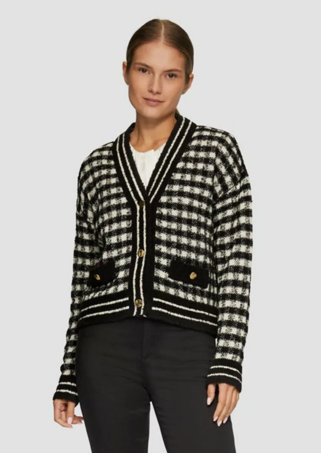 s.Oliver BLACK LABEL Strickjacke Cardigan mit Karomuster Rippbündchen günstig online kaufen