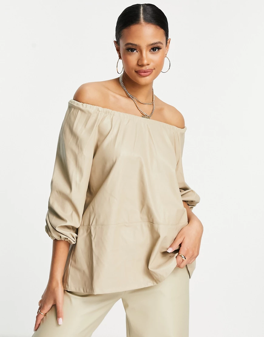 NA-KD – PU-Oberteil in Beige mit Ballonärmeln-Neutral günstig online kaufen