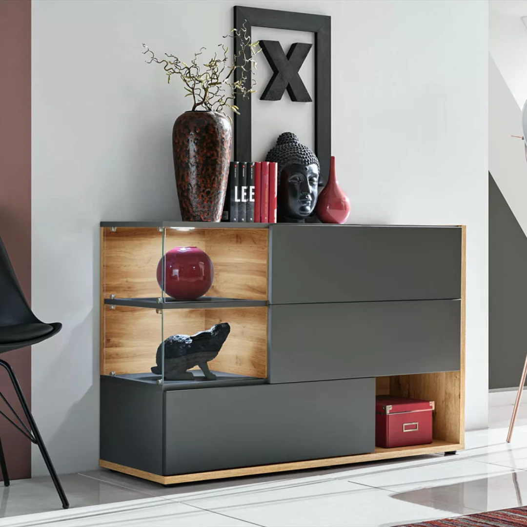 Sideboard 120cm, anthrazit mit Eiche, SAPRI-164 günstig online kaufen