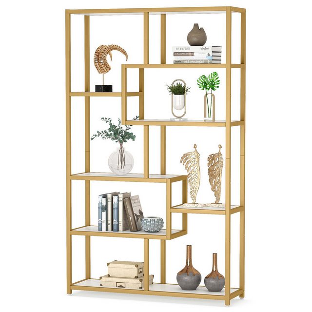 Tribesigns Vitrine 180 cm hohes Bücherregal, modernes Golden weißes Eck-Büc günstig online kaufen