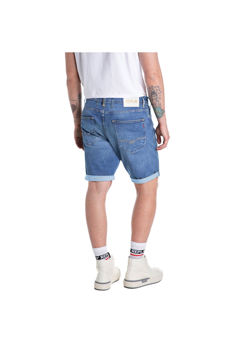 Replay Herren Short RBJ.981 SHORT - Tapered Fit - Blau Schwarz Beige günstig online kaufen