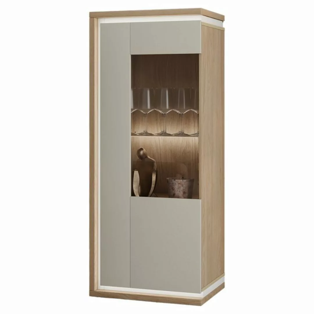 Lomadox Vitrine DRACHTEN-83 Vitrinenschrank Eiche kaschmir Modern 135cm hoc günstig online kaufen