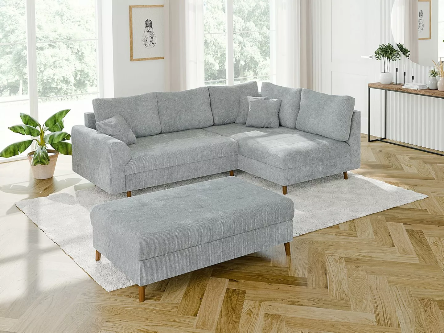 S-Style Möbel Ecksofa mit Schlaffunktion und Hocker Kristian aus Chenille-S günstig online kaufen