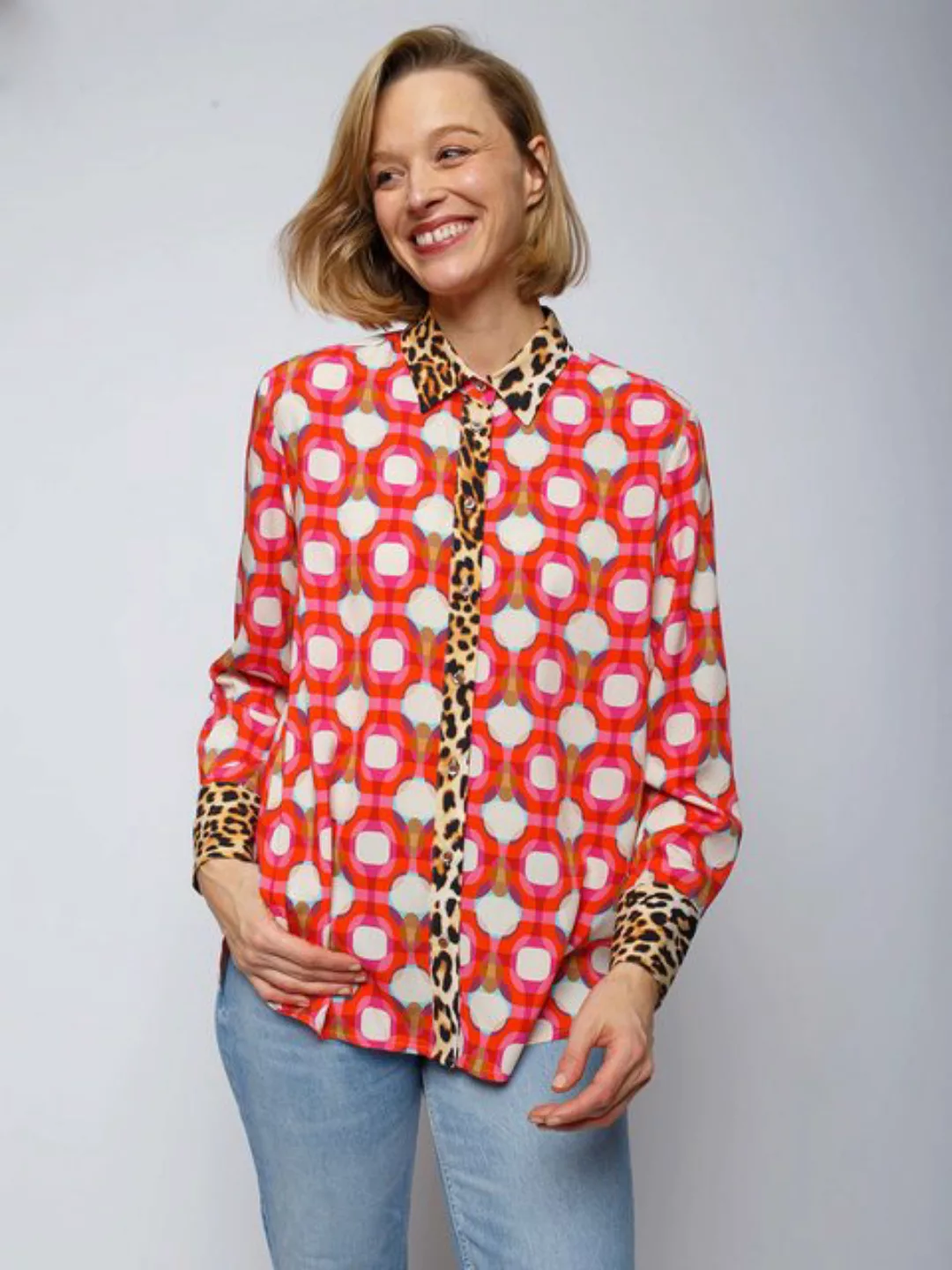 Emily Van Den Bergh Hemdbluse Oversized Red Pink Geometric günstig online kaufen