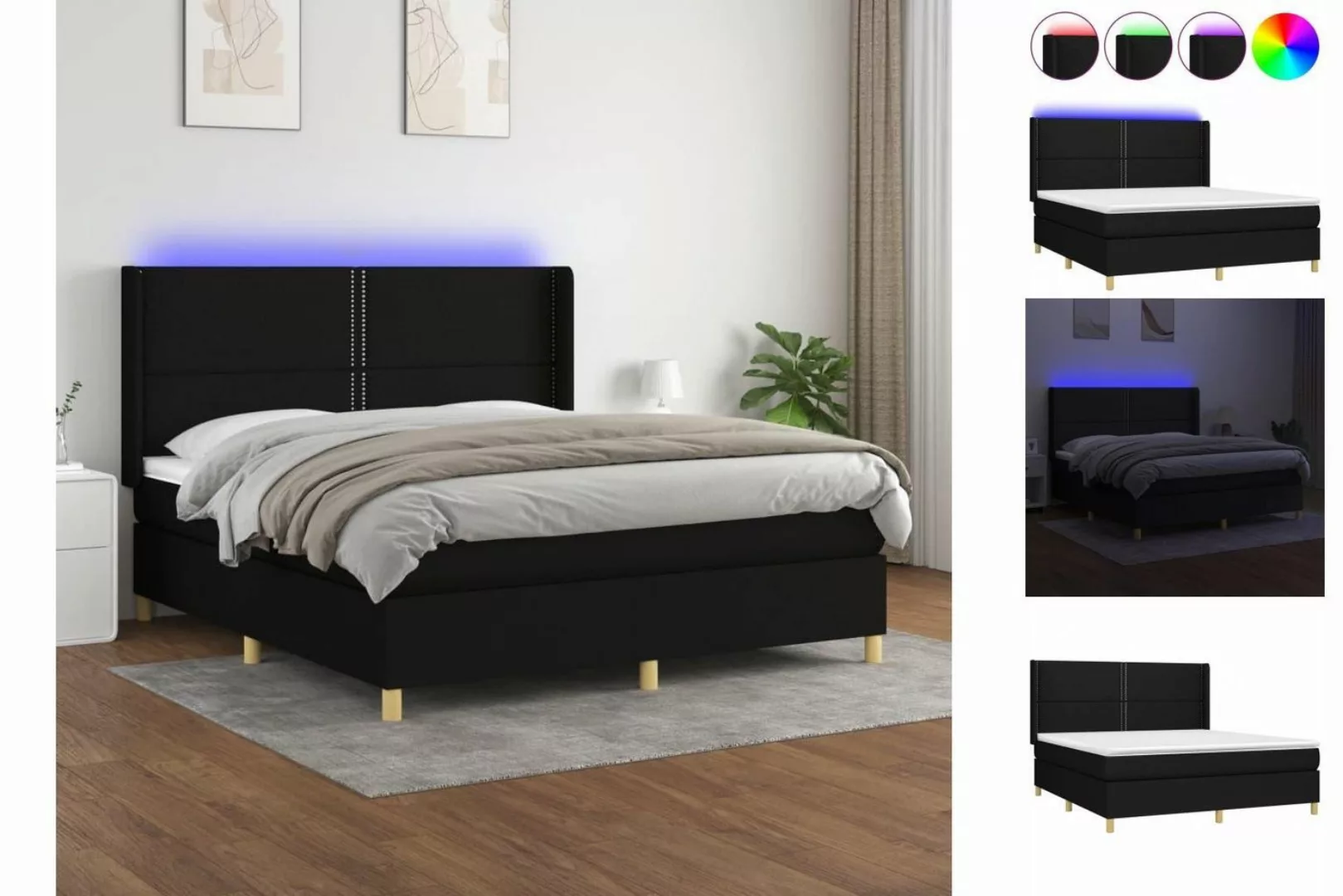 vidaXL Boxspringbett Boxspringbett mit Matratze LED Schwarz 160x200 cm Stof günstig online kaufen