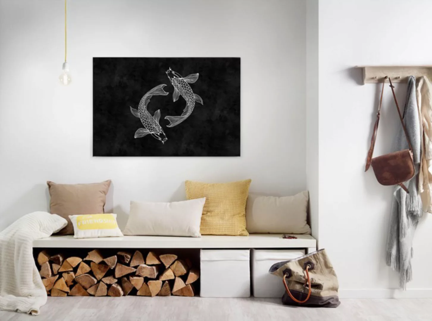 Bricoflor Fisch Leinwandbild In Schwarz Weiß Japan Bild Auf Leinwand Mit Ko günstig online kaufen