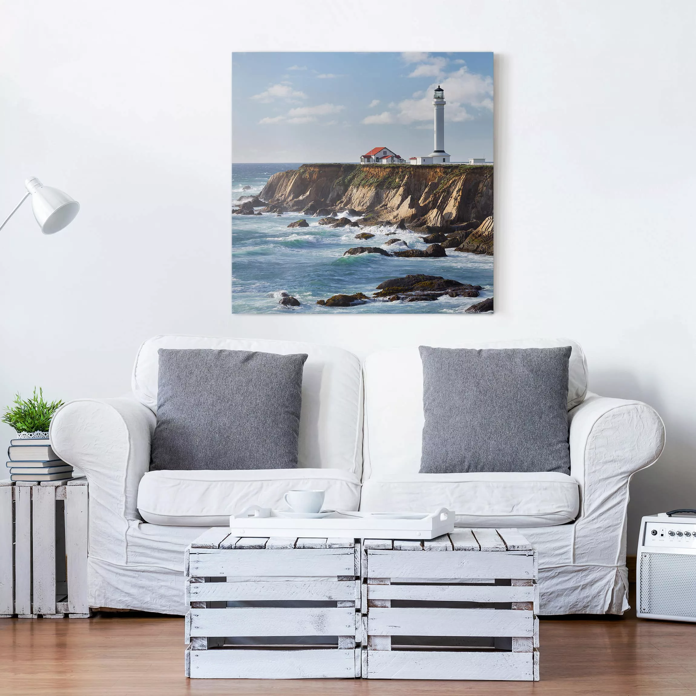 Leinwandbild Strand - Quadrat Point Arena Lighthouse Kalifornien günstig online kaufen