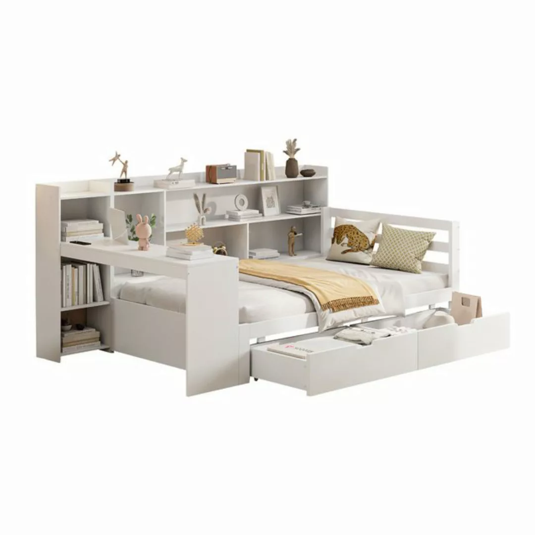 HAUSS SPOLE Schlafsofa 90x200 cm mit Schreibtisch Bücherregal, Steckdose, 2 günstig online kaufen