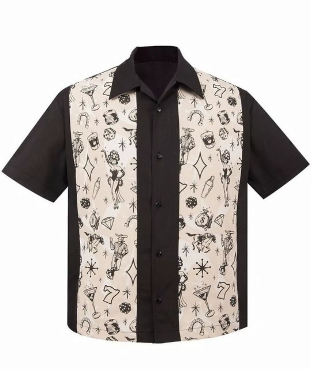 Steady Clothing Kurzarmhemd Vegas Lights Retro Vintage Bowling Shirt Rockab günstig online kaufen