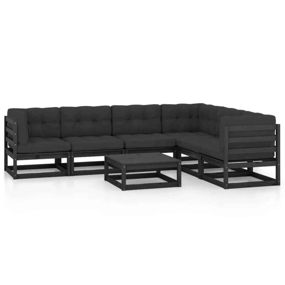 7-tlg. Garten-lounge-set Mit Kissen Schwarz Massivholz Kiefer günstig online kaufen