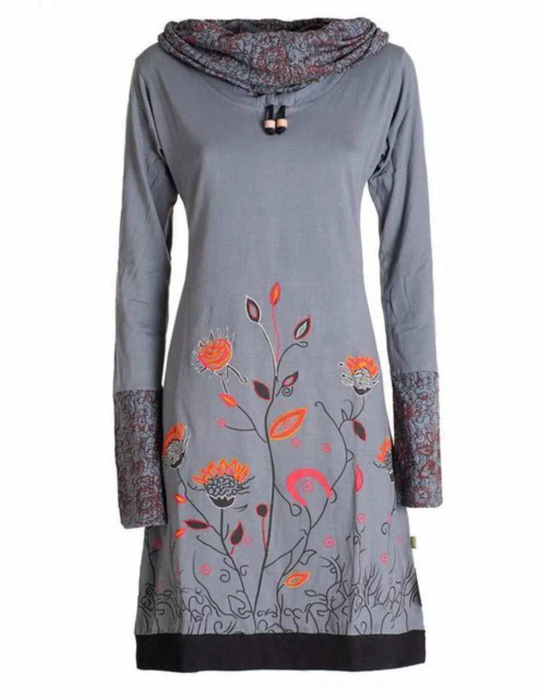 Vishes Jerseykleid Blumen-Kleid Langarm-Shirtkleid Schal-Kragen Baumwolle H günstig online kaufen