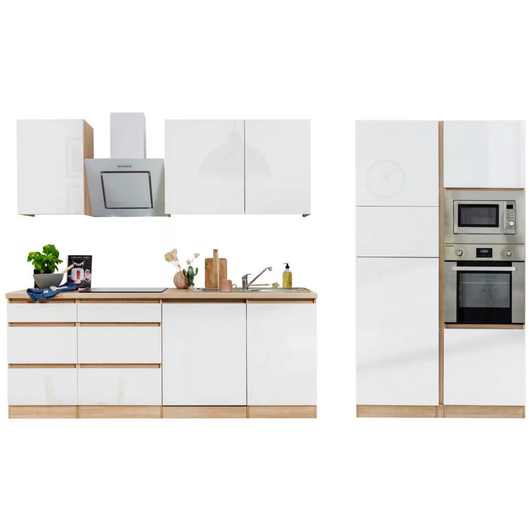 Respekta Premium Küchenzeile Grifflos 345 cm Schwarz Hochglanz-Weiß günstig online kaufen