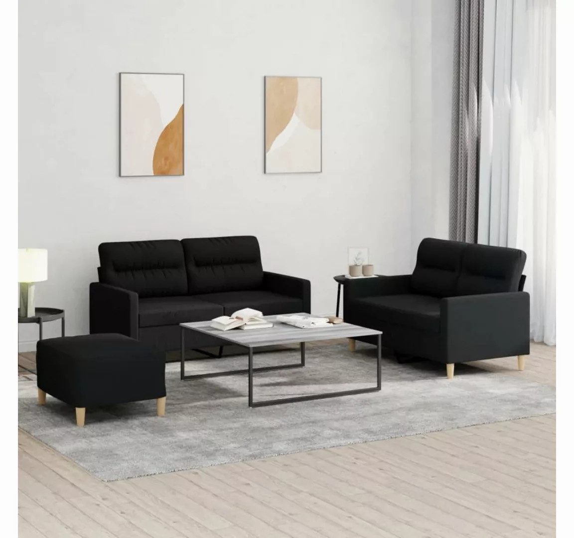 vidaXL Sofa Sofagarnitur Set mit Kissen Stoff, 3-tlg., Schwarz günstig online kaufen