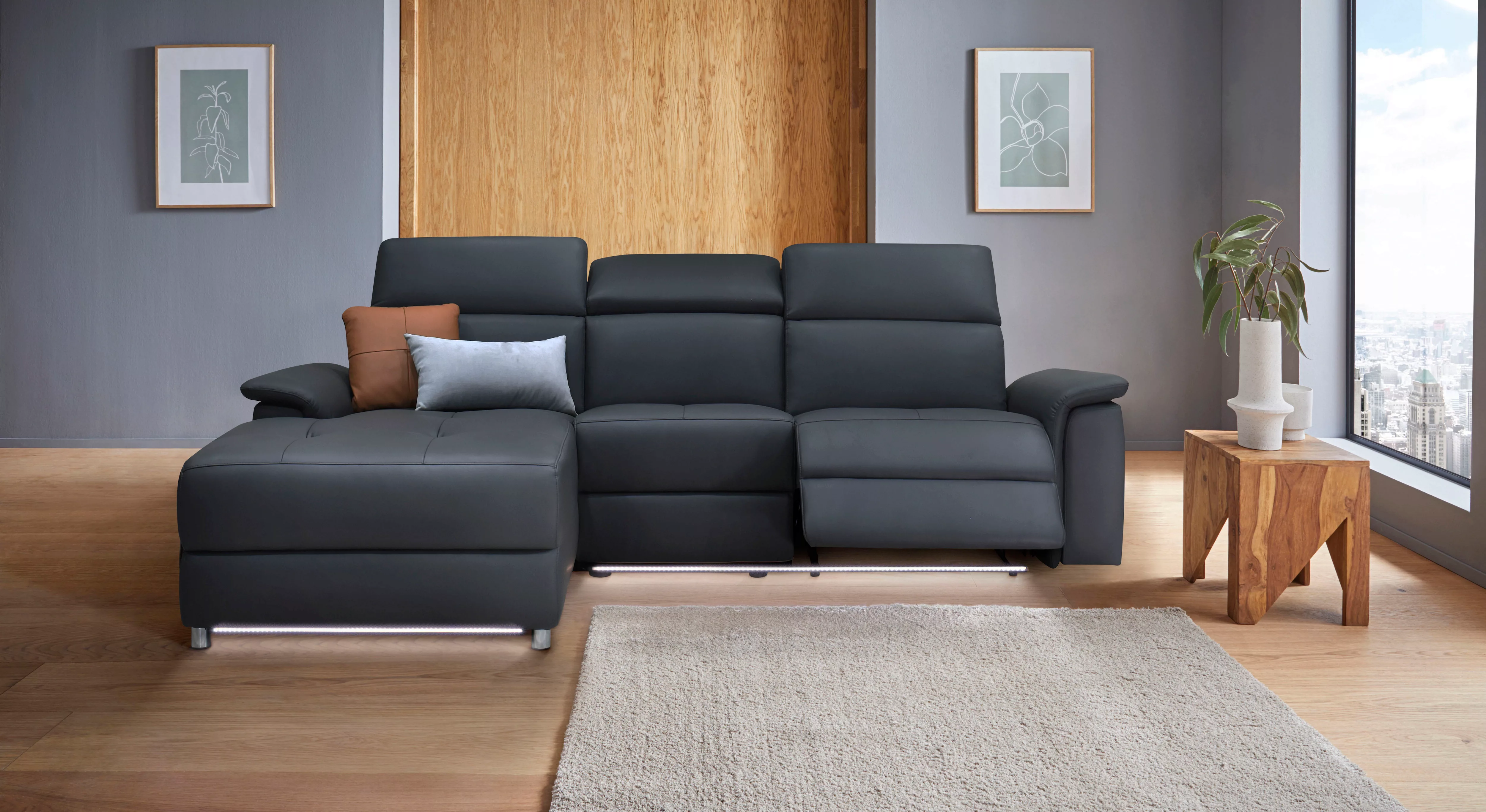 Places of Style Ecksofa "Pareli, L-Form, 259cm,m. Recamiere, Echtleder, Kun günstig online kaufen