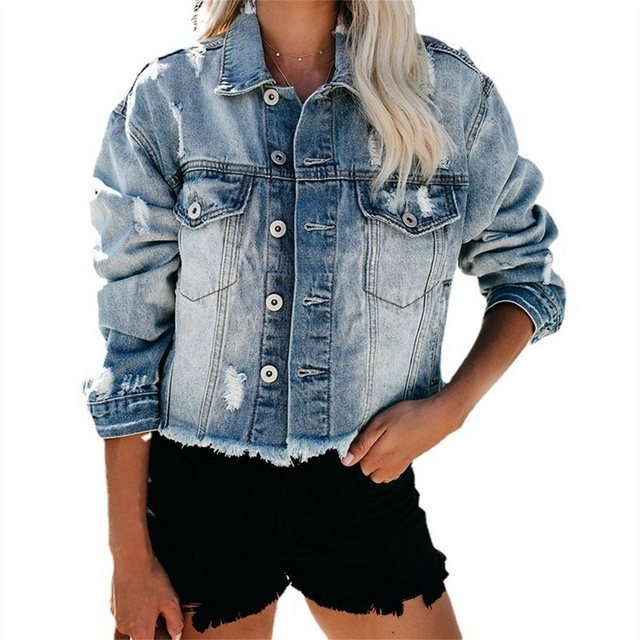 RUZU UG Anorak Einreihige blaue Jeansjacke für Frühlings- und Sommerpendler günstig online kaufen