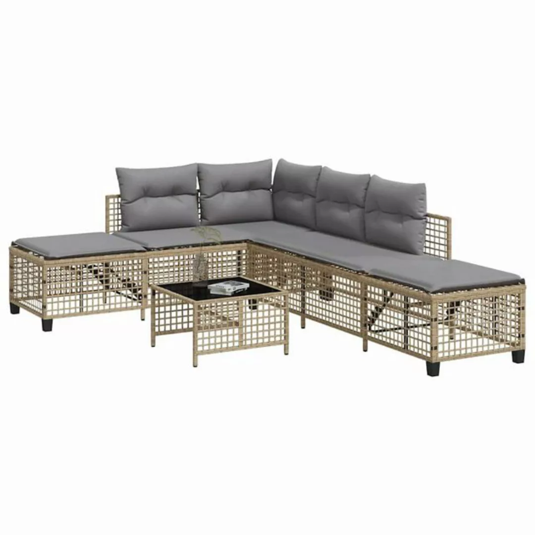 vidaXL Loungesofa 3-tlg. Garten-Ecksofa-Set mit Kissen Beige Poly Rattan, 1 günstig online kaufen