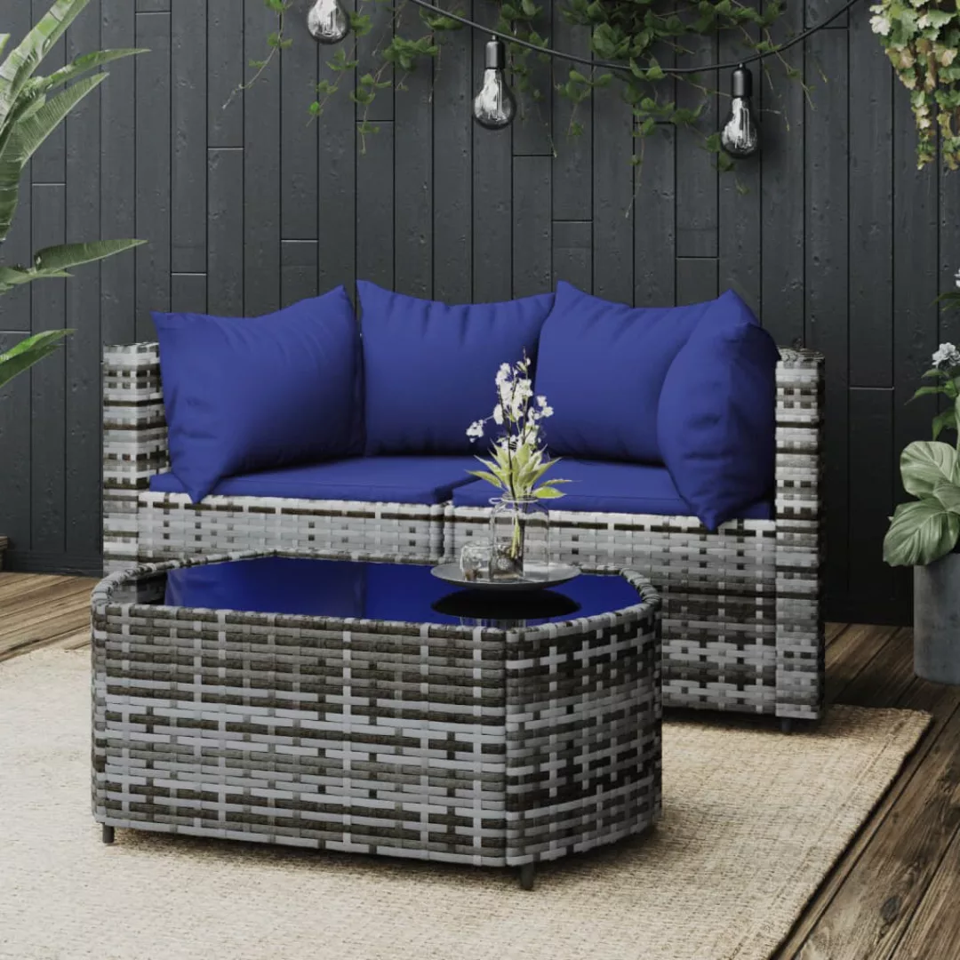 Vidaxl 3-tlg. Garten-lounge-set Mit Kissen Grau Poly Rattan günstig online kaufen