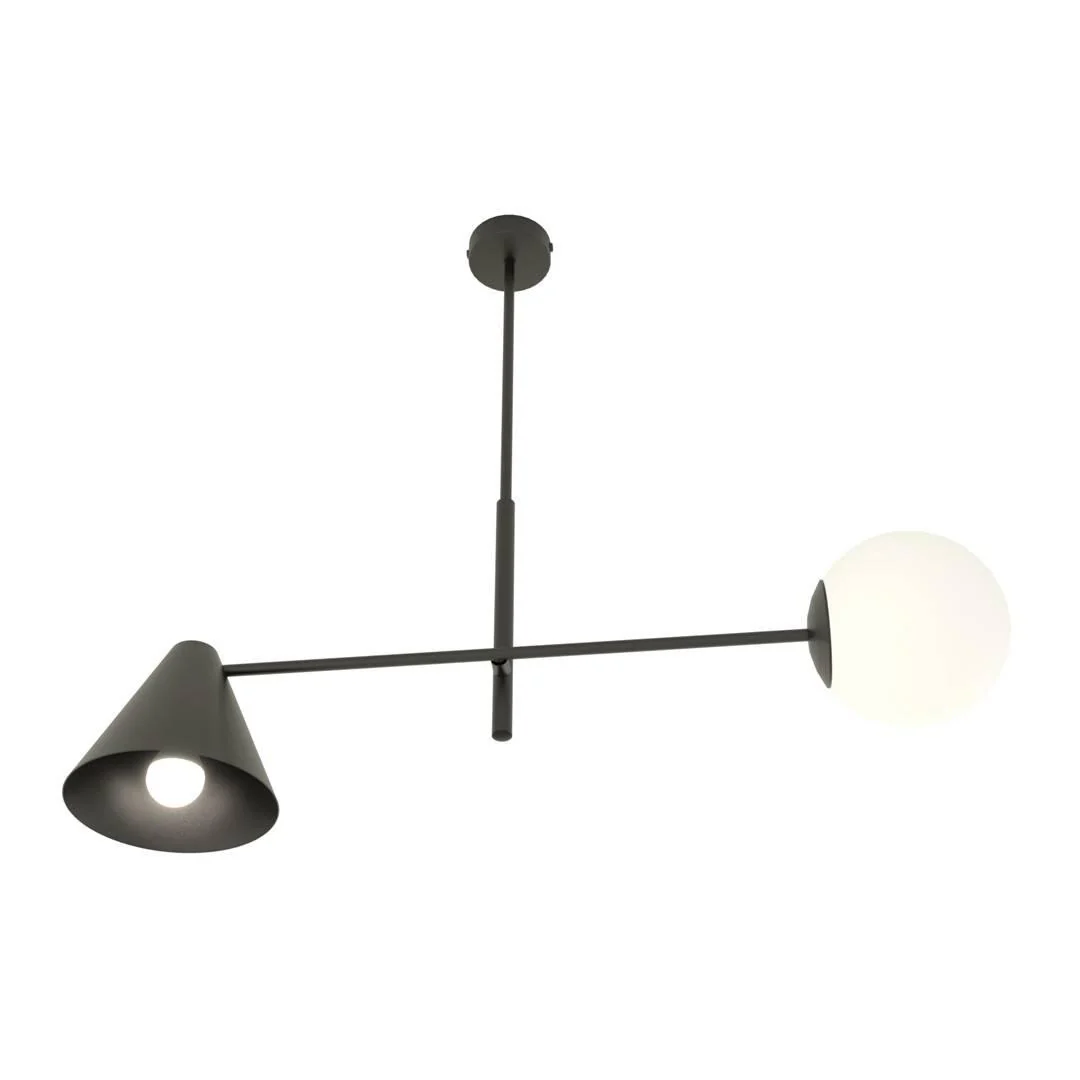 Deckenlampe Hermes, 2-flammig, schwarz, Glas, 70 cm, E14 günstig online kaufen