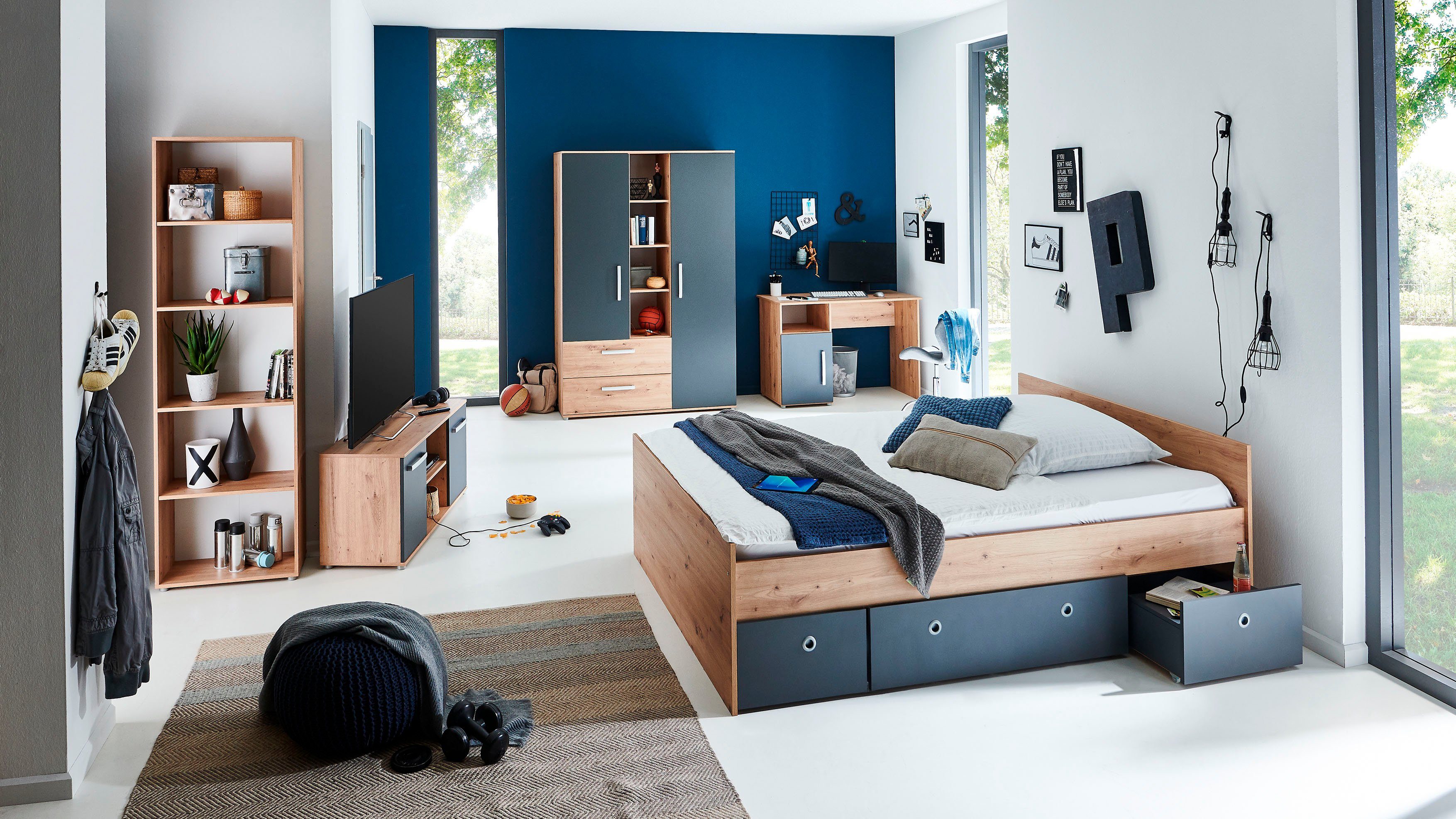 arthur berndt Jugendzimmer-Set "Alessio, Anthrazit mit Artisan Eiche Dekor, günstig online kaufen