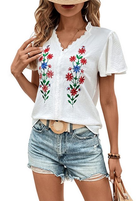 CHENIN T-Shirt Hemden für Damen, bestickte Oberteile, traditionelle Sommerb günstig online kaufen