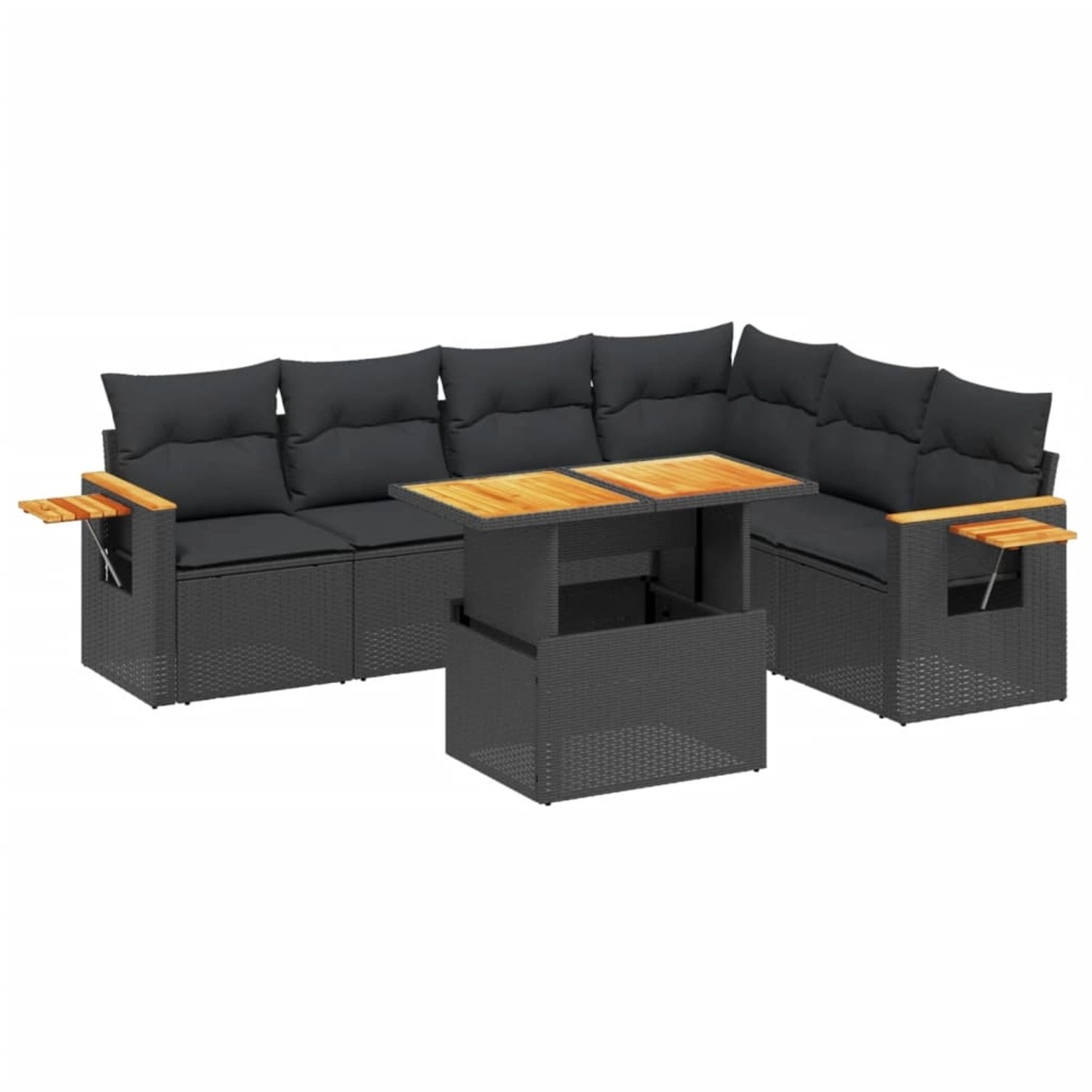 vidaXL 7-Tlg Garten-Sofagarnitur mit Kissen Schwarz Poly Rattan 3273533 günstig online kaufen