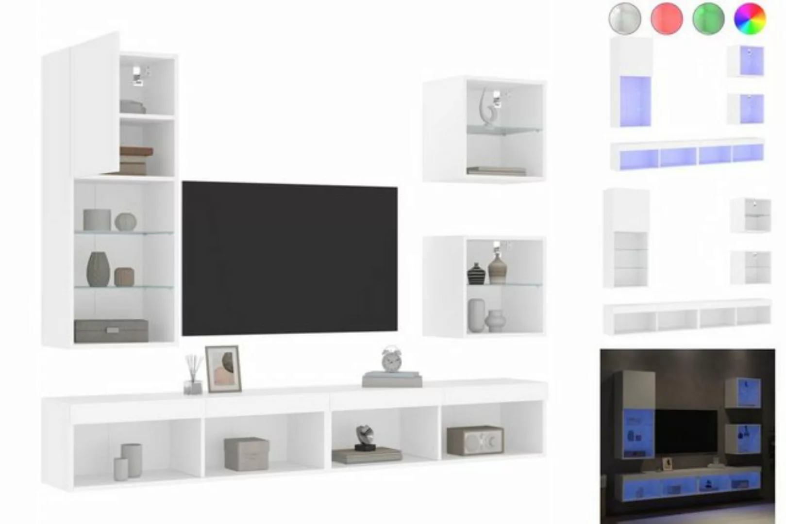 vidaXL TV-Schrank 5-tlg Wohnwand mit LED-Beleuchtung Weiß Spanplatte günstig online kaufen