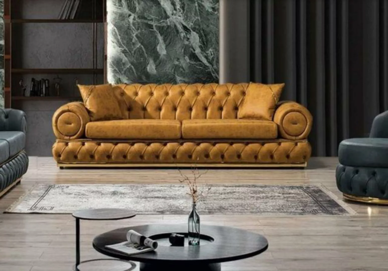 Xlmoebel Sofa Blau Chesterfield 3-Sitzer Ledersofa für das Wohnzimmer, 1 Te günstig online kaufen