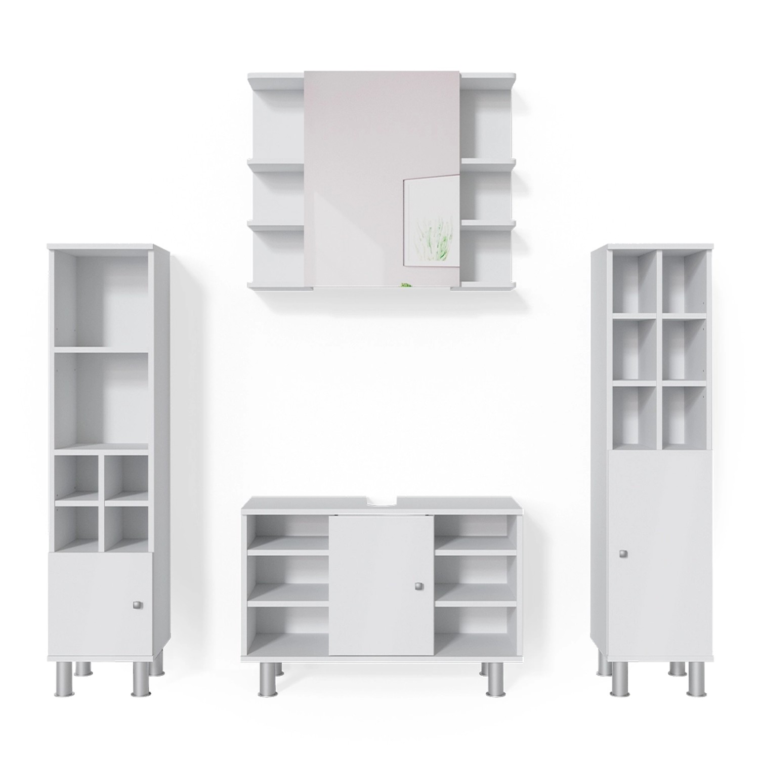 Vicco Badmöbel-Set Fynn, Weiß, 4 Teile, günstig online kaufen