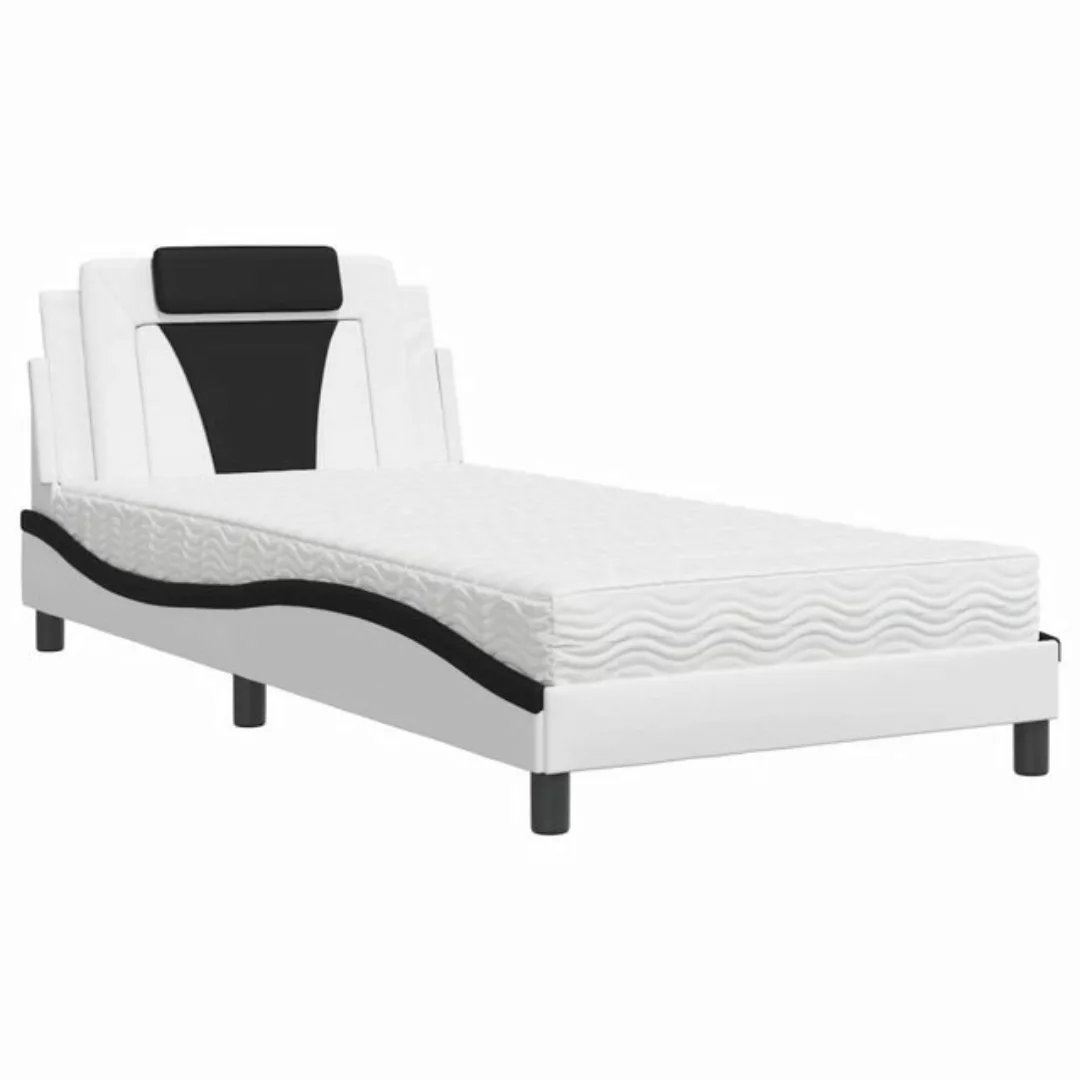 vidaXL Bett Bett mit Matratze Weiß und Schwarz 100x200 cm Kunstleder günstig online kaufen