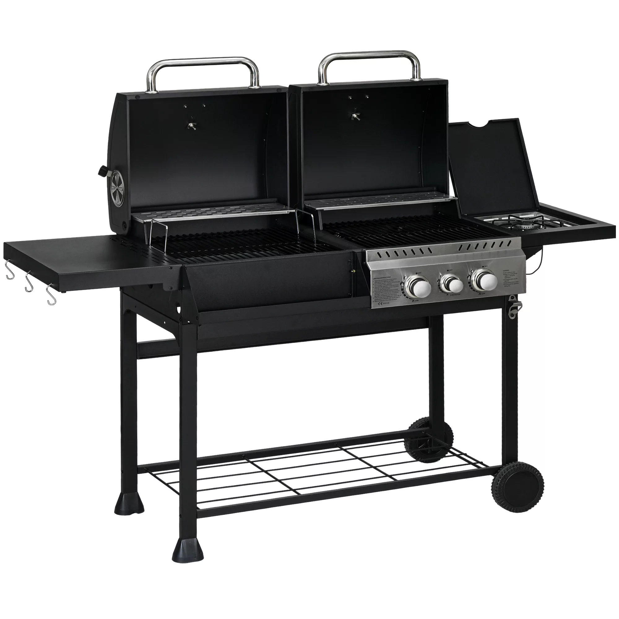 Outsunny Grillwagen Gasgrill mit 2+1 Brenner, Thermometer, 3kW BBQ Holzkohl günstig online kaufen